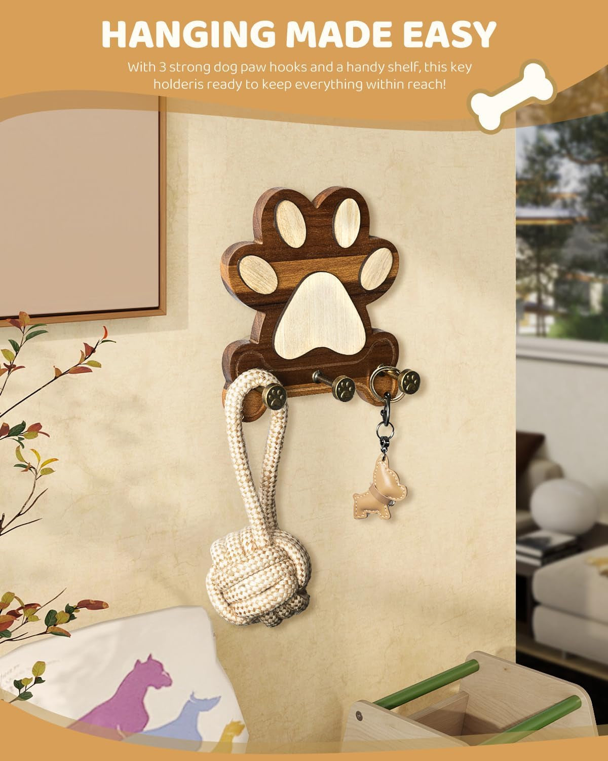 Dog Leash Holder for Wall for Dog Walking Essentials Organizer,Brown