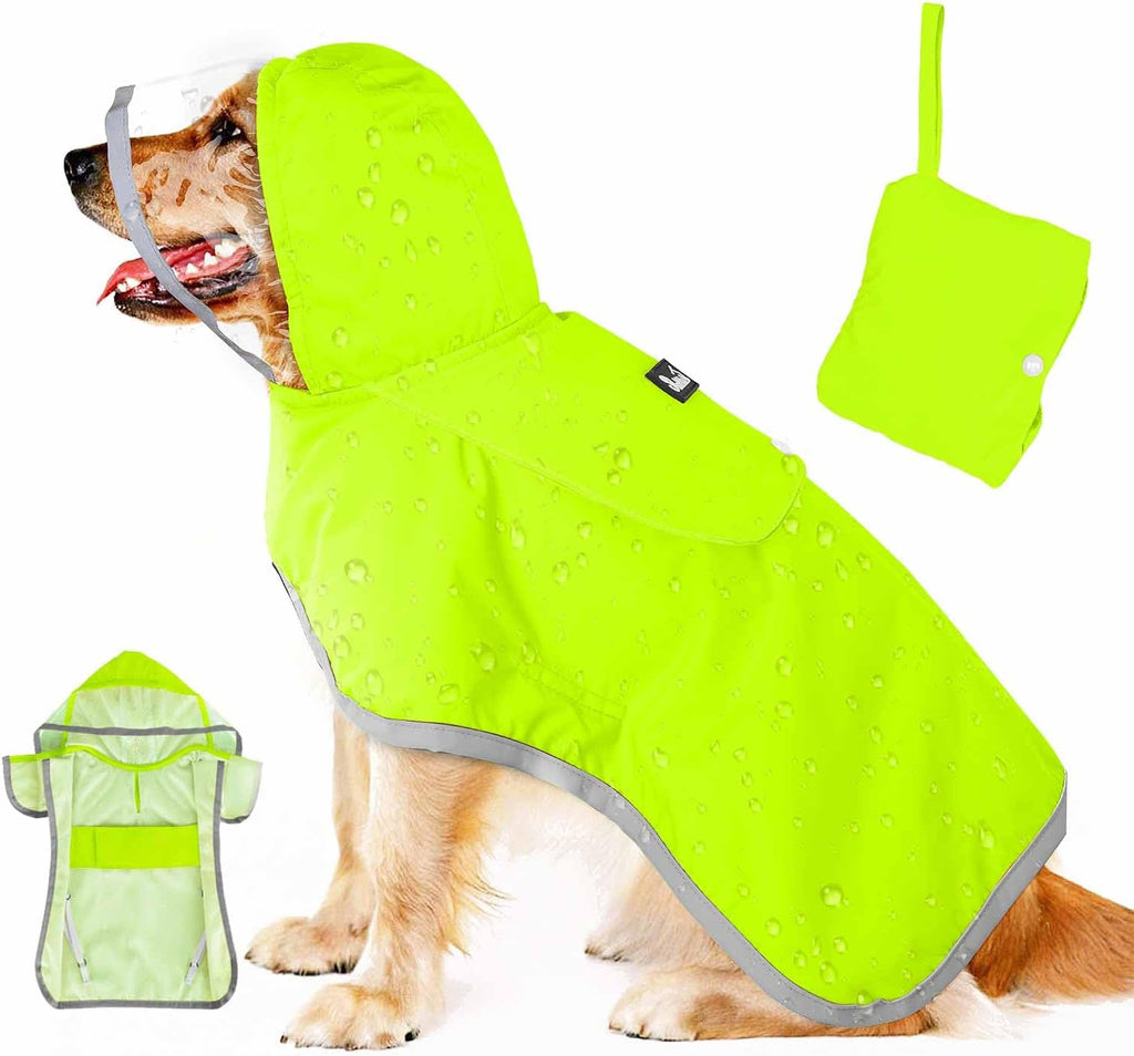 Dog Raincoat, Waterproof Rain Jacket, Clear Hood & Reflective Rim