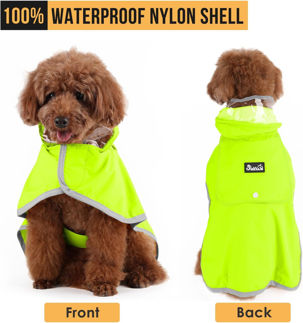 Dog Raincoat, Waterproof Rain Jacket, Clear Hood & Reflective Rim