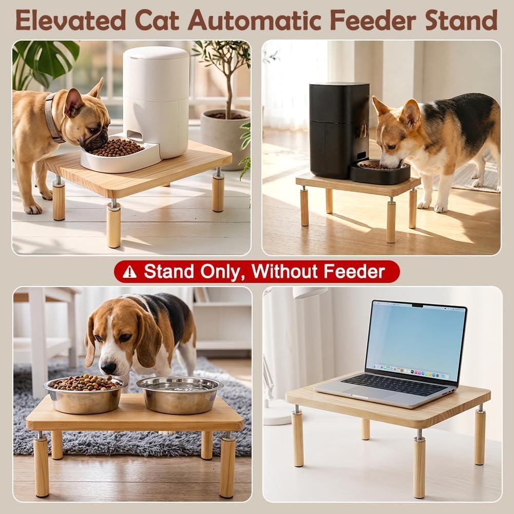 Adjustable Dog Food Stand, Raised Dog Bowl Stand for Medium Breeds, Elevates from 5 1/2" to 6 3/4", Relieves Spine and Joints on Pets (M, Solid Wood)