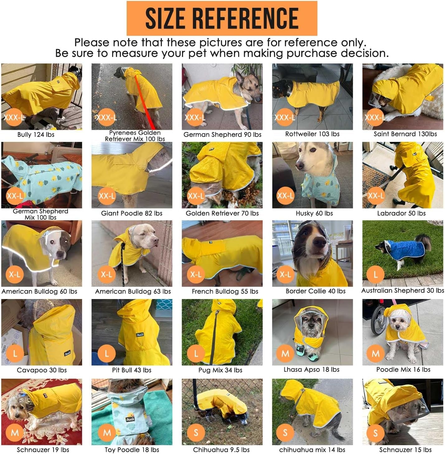 Dog Raincoat, Waterproof Rain Jacket, Clear Hood & Reflective Rim