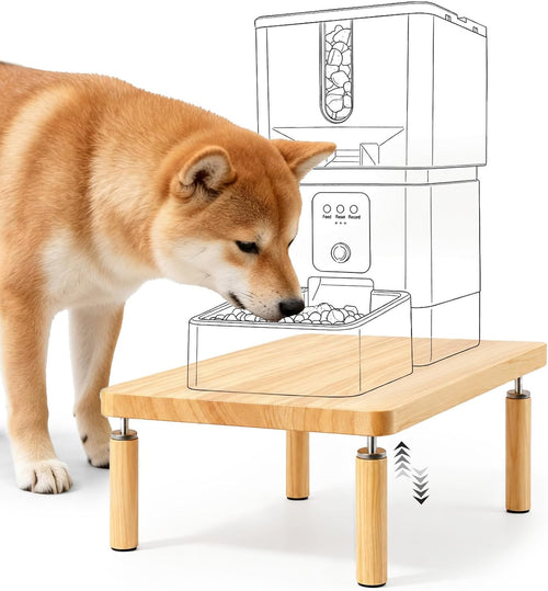 Adjustable Dog Food Stand, Raised Dog Bowl Stand for Medium Breeds, Elevates from 5 1/2" to 6 3/4", Relieves Spine and Joints on Pets (M, Solid Wood)