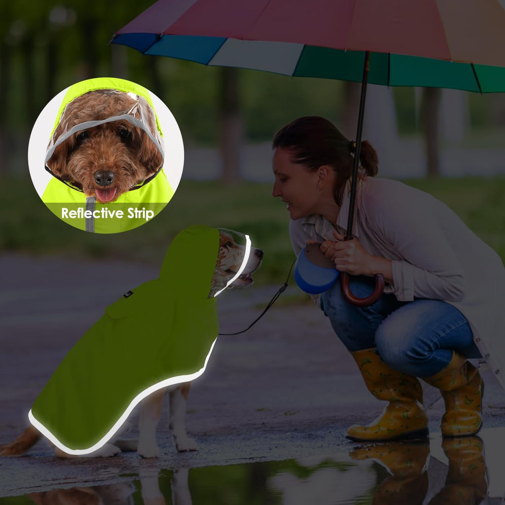 Dog Raincoat, Waterproof Rain Jacket, Clear Hood & Reflective Rim