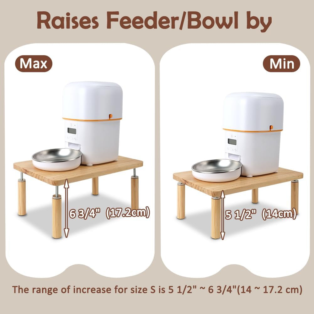 Adjustable Dog Food Stand, Raised Dog Bowl Stand for Medium Breeds, Elevates from 5 1/2" to 6 3/4", Relieves Spine and Joints on Pets (M, Solid Wood)