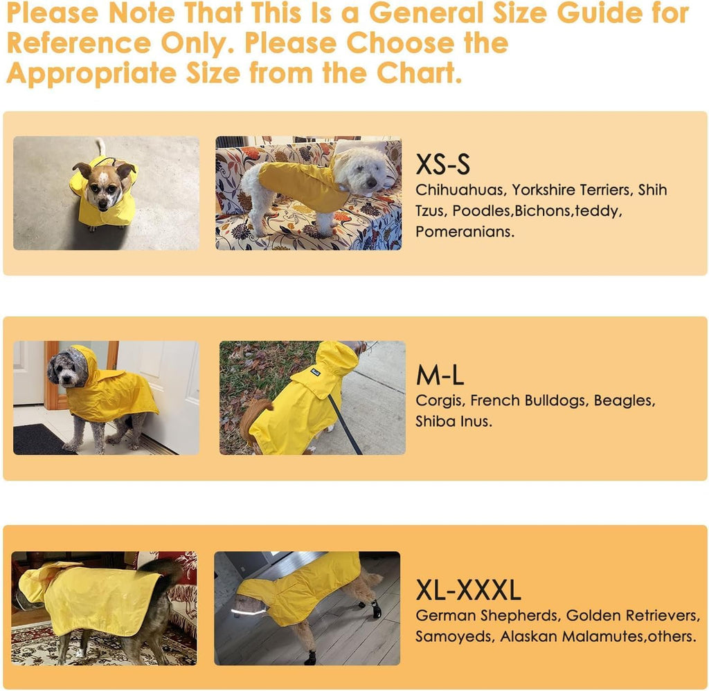 Dog Raincoat, Waterproof Rain Jacket, Clear Hood & Reflective Rim