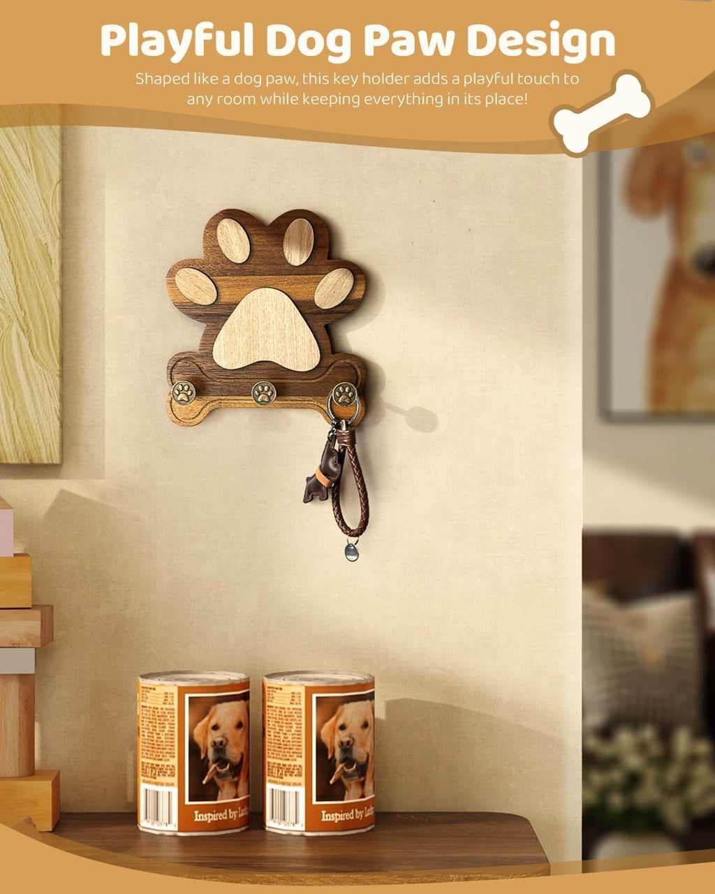 Dog Leash Holder for Wall for Dog Walking Essentials Organizer,Brown