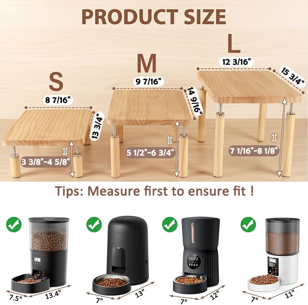 Adjustable Dog Food Stand, Raised Dog Bowl Stand for Medium Breeds, Elevates from 5 1/2" to 6 3/4", Relieves Spine and Joints on Pets (M, Solid Wood)