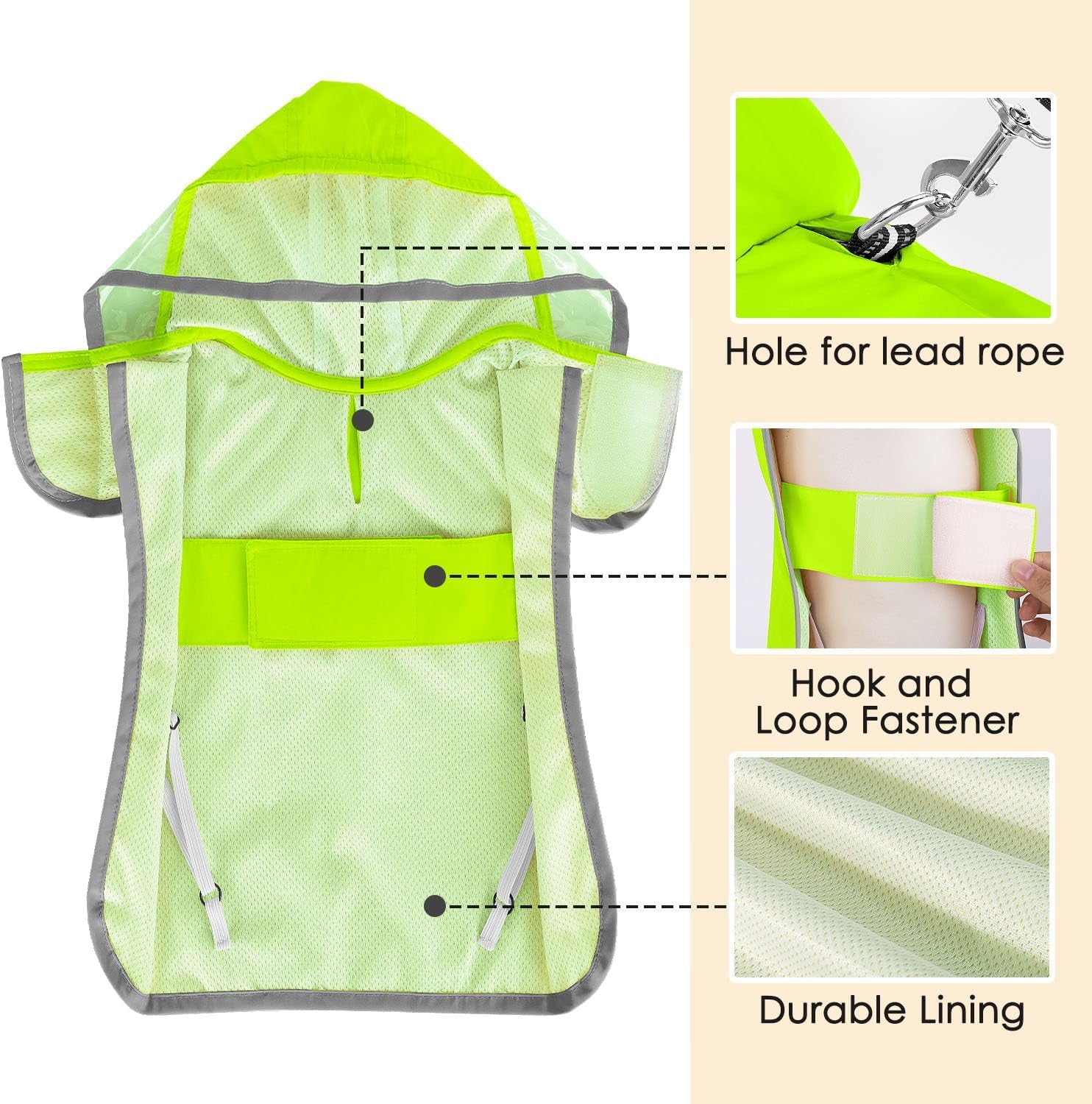Dog Raincoat, Waterproof Rain Jacket, Clear Hood & Reflective Rim