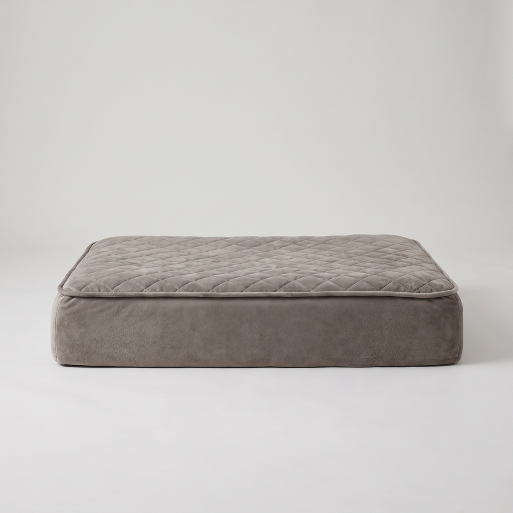 Memory foam dog bed with plush gray cover